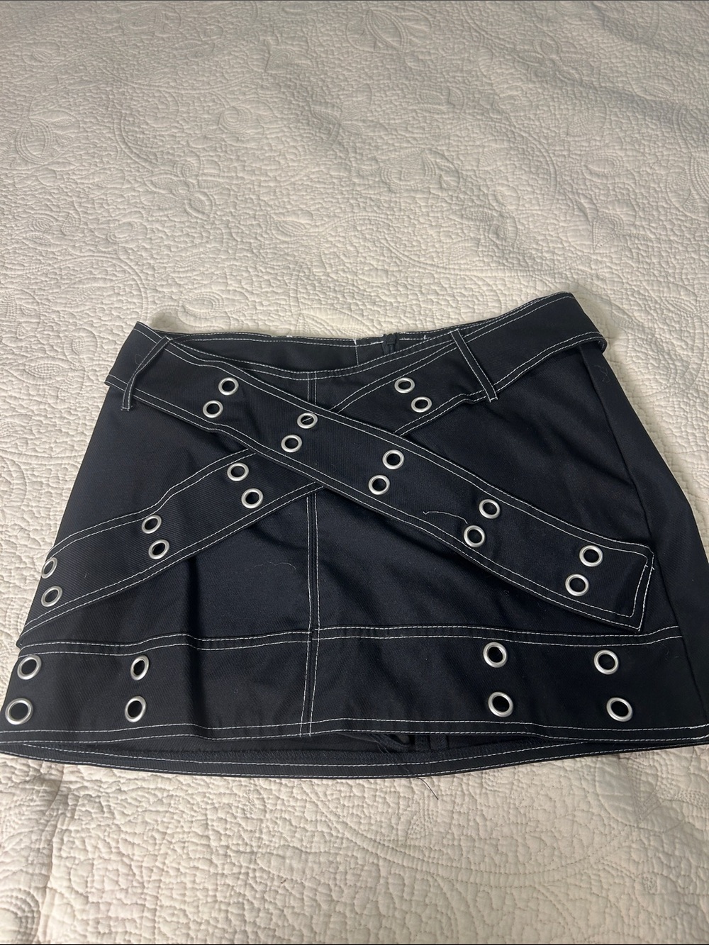 SHEIN Black Mini Skirt with Crossband Eyelet Detail